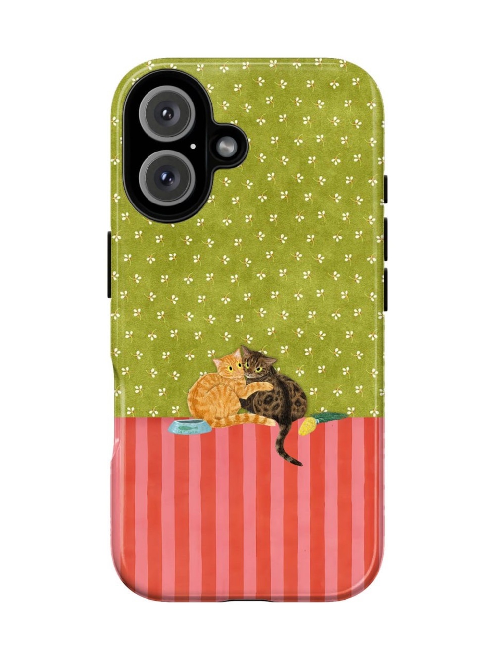 Cute Two Cats Phone Case in Green and Red - Pet Lover Design